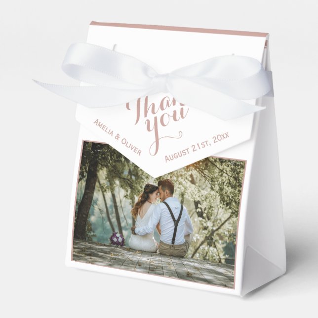 Elegant White Script Photo Wedding Thank you Favor Boxes (Front Side)