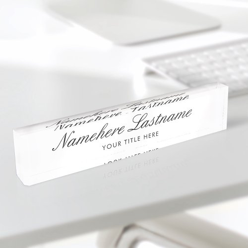 Elegant White Script Simple Minimalist Modern Desk Name Plate