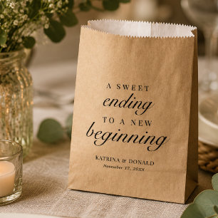 Elegant White Script Sweet Ending Favor Bag
