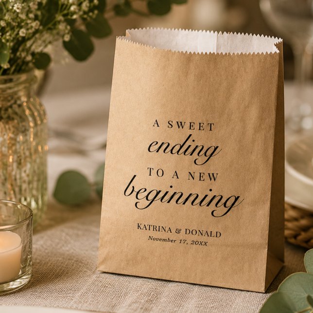 Elegant White Script Sweet Ending Favor Bag (Creator Uploaded)