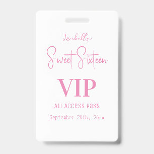 Elegant White Script Sweet Sixteen Invitation VIP  Badge