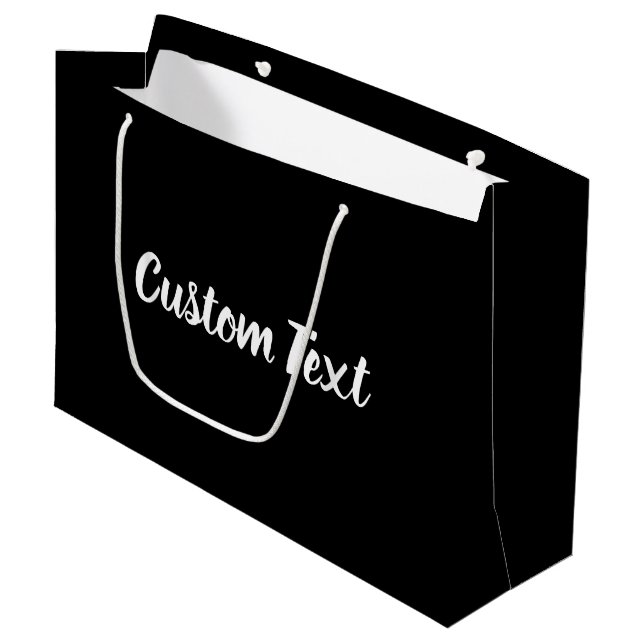 Elegant White Script Text Template on Black Large Gift Bag (Front Angled)