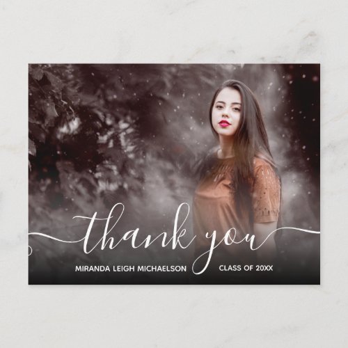 Elegant White Script Thank You Photo Graduation Postcard