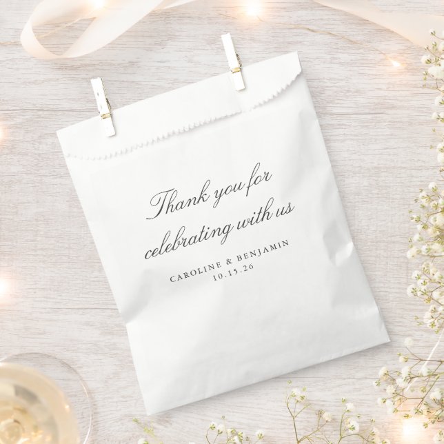 Elegant White Script Wedding Custom Thank You  Favor Bag (Clipped)