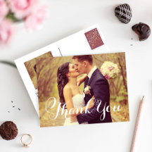 Elegant White Script Wedding Photo Thank You