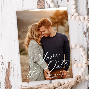 Elegant White Script Wedding Save The Date