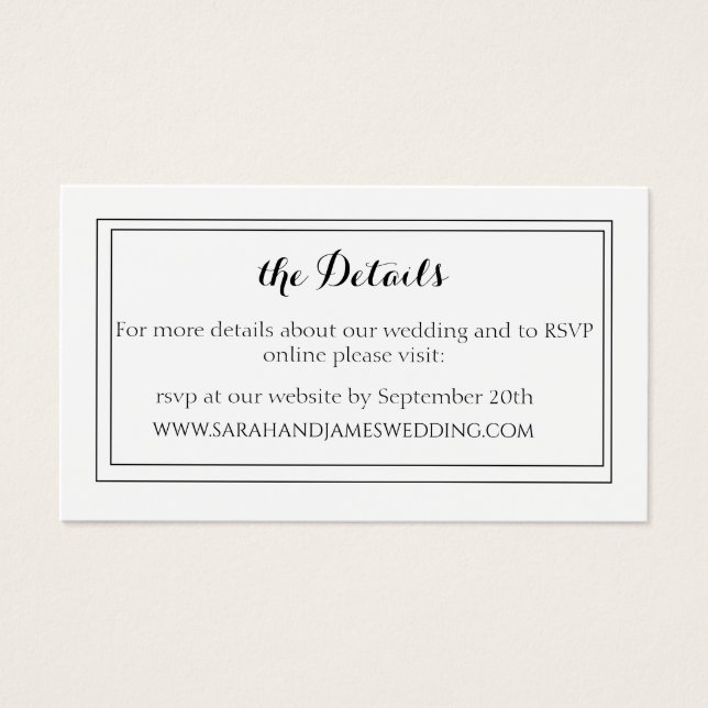 Elegant White Script Wedding Website Mini Card (Front)