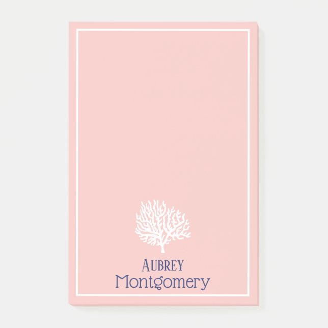 Elegant White Sea Coral Personalized Post-it Notes (Front)