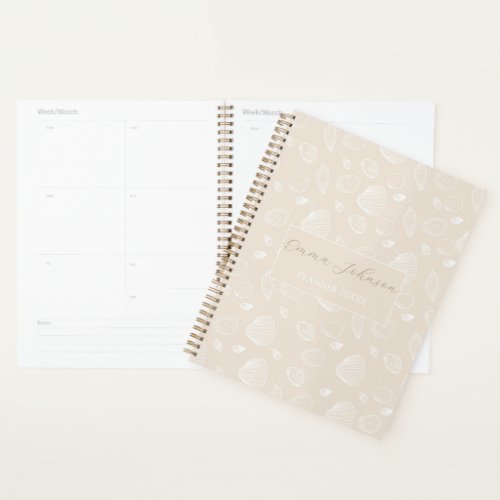 Elegant White Seashells Beige Pattern Planner