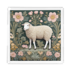 Elegant White Sheep William Morris Inspired Acrylic Tray