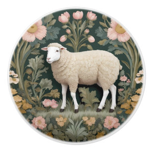 Elegant White Sheep William Morris Inspired Ceramic Knob