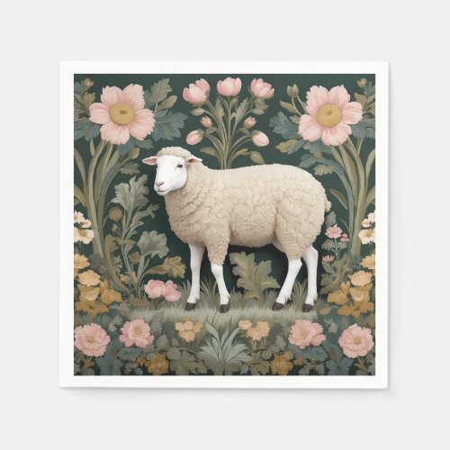 Elegant White Sheep William Morris Inspired Napkins