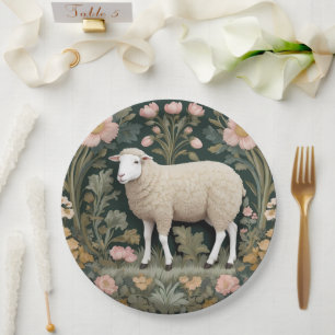 Elegant White Sheep William Morris Inspired Paper Plates
