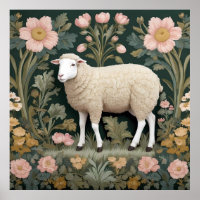 Elegant White Sheep William Morris Inspired