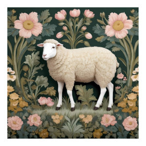 Elegant White Sheep William Morris Inspired Poster