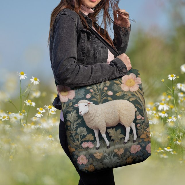Elegant White Sheep William Morris Inspired Tote Bag (Creator Uploaded)