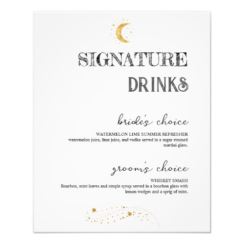 Elegant White Signature Drinks Wedding Bar Poster