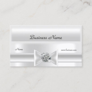 Elegant White Silk Silver Bow Jewel Business Card