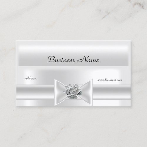Elegant White Silk Silver Bow Jewel Business Card