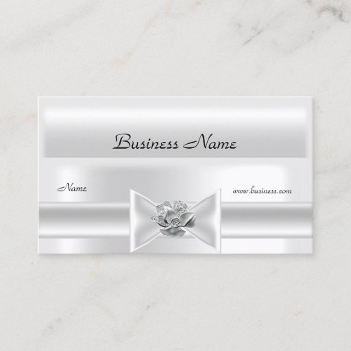Customizable Elegant White Silk Silver Bow Jewel Business Card