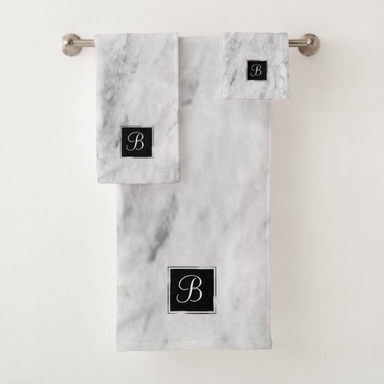 Elegant White Silver and Gray Textured Marble Bath Towel Set