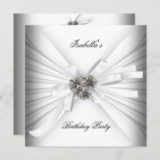 Elegant White Silver Birthday Party Invitation