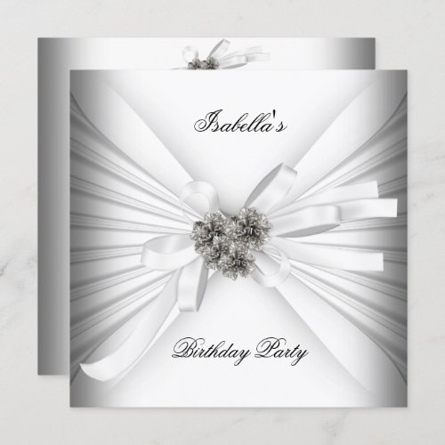 Elegant White Silver Birthday Party Invitation