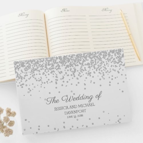 Elegant White Silver Diamond Glitter Wedding Guest Book