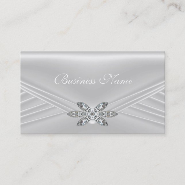 Elegant White Silver Diamond Image Business Card (Front)