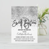 Elegant White Silver Glitter Confetti Sweet 16 Invitation (Standing Front)