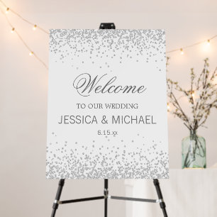 Elegant White Silver Glitter Photo Wedding Foam Board