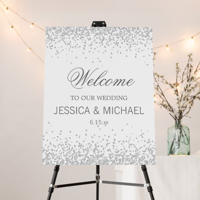 Elegant White Silver Glitter Photo Wedding Foam Board (In Situ (Stand))
