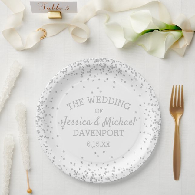 Elegant White Silver Glitter Wedding Reception Paper Plates (Wedding)