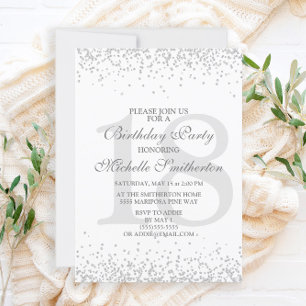 Elegant White Silver Gray Glitter 18th Birthday Invitation