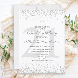 Elegant White Silver Gray Glitter 21st Birthday Invitation