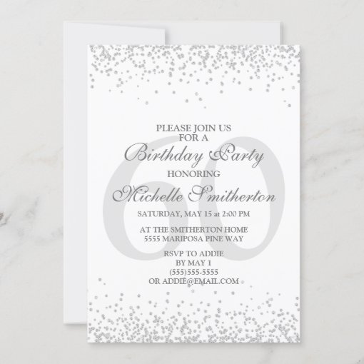 Elegant White Silver Gray Glitter 60th Birthday Invitation | Zazzle