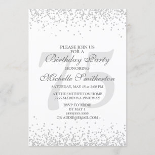 Elegant White Silver Gray Glitter 75th Birthday Invitation