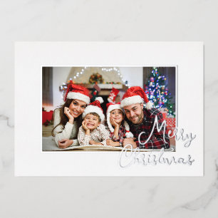 Elegant White Silver Personalized Photo Christmas Foil Holiday Card