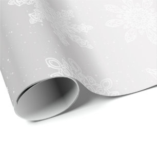 Elegant White & Silver Snowflake Christmas Pattern Wrapping Paper