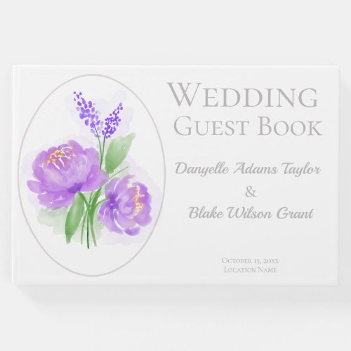 Elegant White  Silver Watercolor Floral Wedding Guest Book