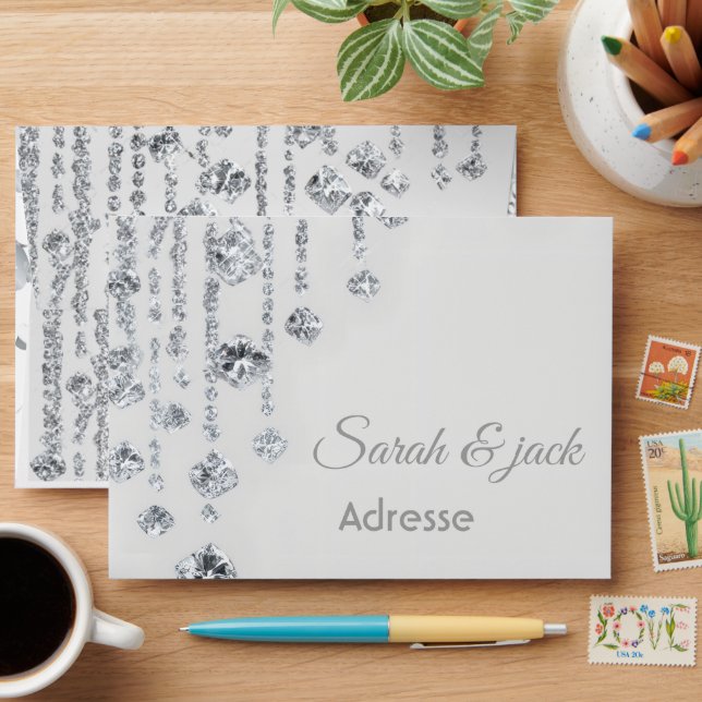 Elegant White & Silver Wedding envelope – Floral & (Desk)