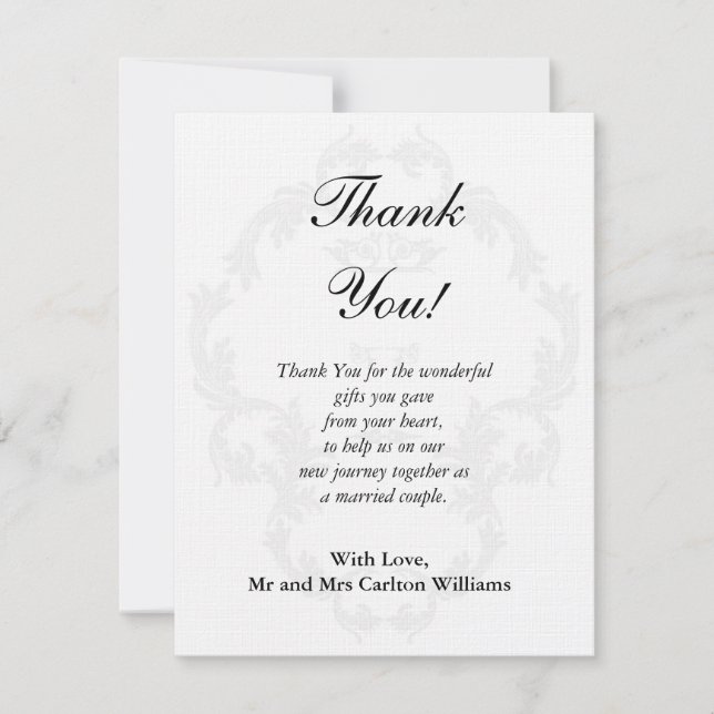 Elegant White/Silver Wedding Flat Thank You Card (Front)