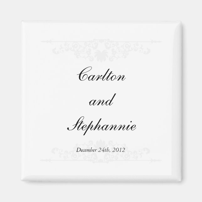 Elegant White/Silver Wedding Magnet Favor (Front)
