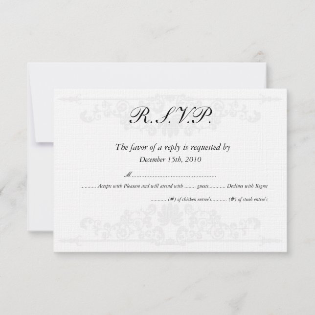 Elegant White/Silver Wedding RSVP Cards (Front)