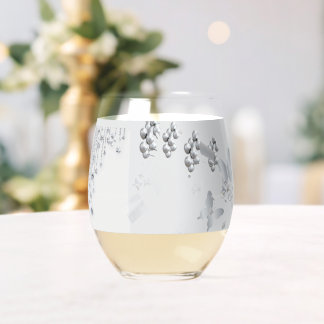 Elegant White & Silver Wedding Stemless Wine Glass