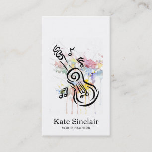 Elegant White Singer Music Guitar Teacher Musical Business Card