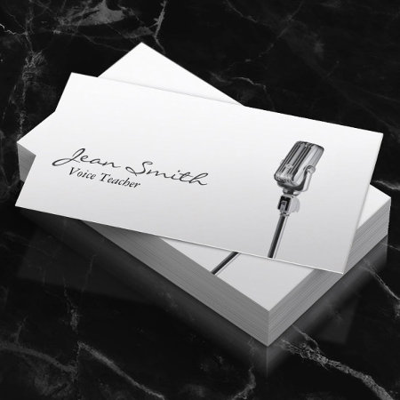 Elegant White Singer Music Voice Teacher Business Card