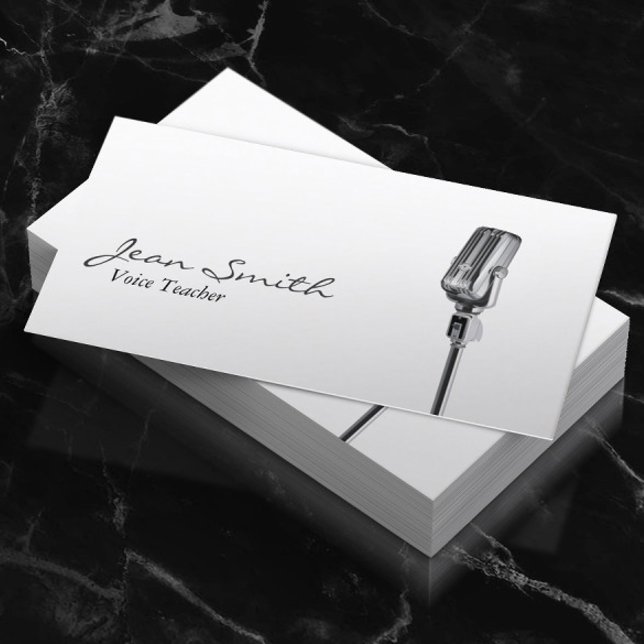 Elegant White Singer Music Voice Teacher Business Card (Creator Uploaded)