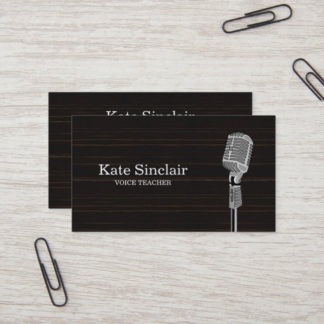 Elegant White Singer Music Voice Teacher Musical B Business Card (Front/Back In Situ)