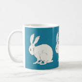 elegant white sitting bunny rabbits on blue coffee mug | Zazzle